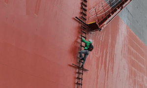 Prático de Navios subindo a escada do navio